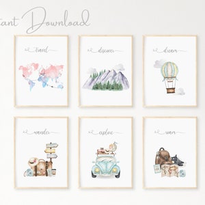 Set of 6 Travel Nursery Prints, Kids Travel Prints, New Baby Gifts, The World is Your Playground, Adventure Awaits, Oh the places you'll go