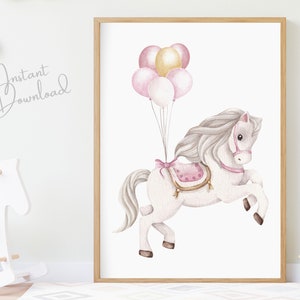 Weißes Karussell Pferd, Kinderzimmer Wandkunst, Kinderzimmer Karussell Druck, Merry Go Round, Kinderzimmer Karneval Druck, Kinderzimmer Zirkus