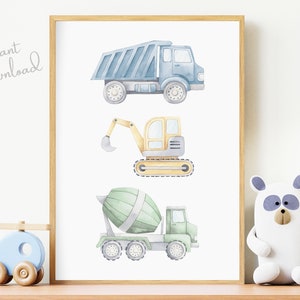 Construction Vehicles Print, Construction Wall Art, Boys Bedroom Wall Art, Boys Bedroom Decor, Nursery Prints