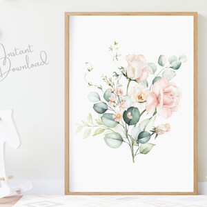 Nursery Floral Wall Art, Watercolour Pink Floral, Floral Decor, Kids Bedroom Wall Art, Nursery Prints