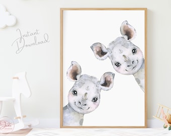 Safari Animal Prints, Nursery Wall Art, Nursery Safari Decor, Safari Nursery Prints, Jungle Animals, Rhino Print
