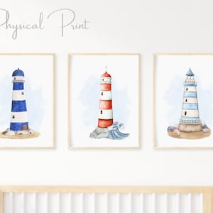 Set of 3 Nautical Lighthouse Prints, Nursery Nautical Theme, Baby Boy Nursery Decor, Baby Gifts, Nursery Wall Art, Nautical Decor