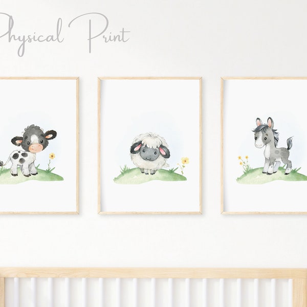 Set of 3 Farm Animal Prints, Nursery Wall Art, Nursery Farm Decor, Barnyard Nursery Prints, Monochrome Farm Animal Prints