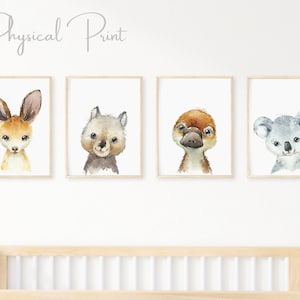 Set of 4 Australian Animals Prints, Nursery Decor, Kangaroo Koala Wombat Platypus, Australian Nursery Prints, Aussie Animals