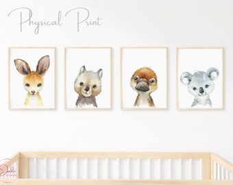 Set of 4 Australian Animals Prints, Nursery Decor, Kangaroo Koala Wombat Platypus, Australian Nursery Prints, Aussie Animals