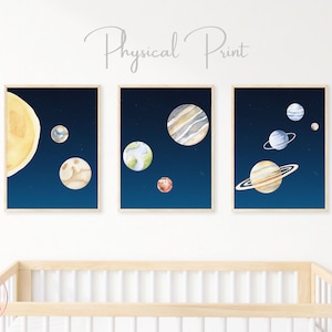 Set of 3 Planet Nursery Prints, Solar System Posters, Kids Bedroom Wall Art, Playroom Educational Print, Outer Space Theme Bedroom