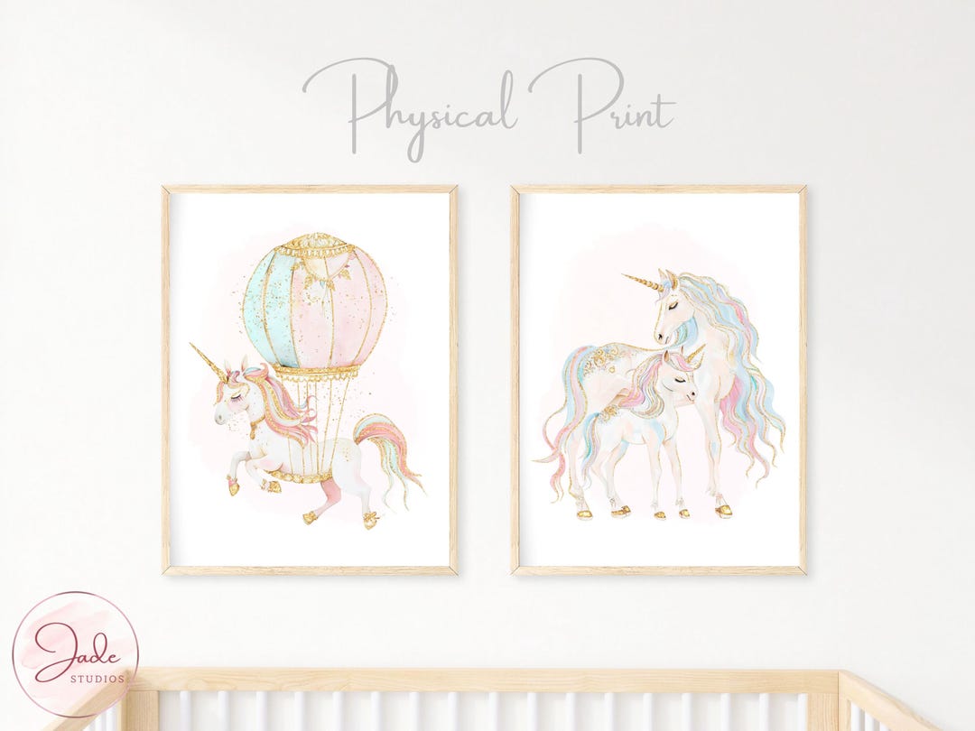Set of 2 Pink Unicorn Print, Nursery Wall Art, Nursery Unicorn Print ...