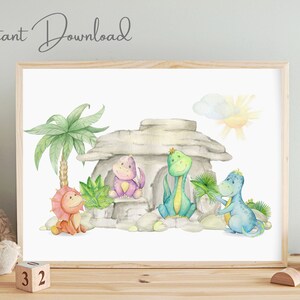 Dinosaur Prints, Nursery Prints, Little Boys Bedroom Decor, Playroom Dino Wall Art, New Baby Gifts, Dinosaur house