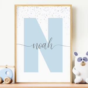 Impresión inicial personalizada, impresión inicial azul, impresión de nombre personalizado, impresión inicial de guardería, impresión de letras personalizada