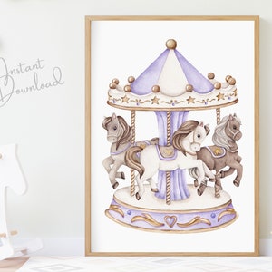 Nursery Purple Carousel Print, Nursery Wall Art, Carousel Horses, Merry Go Round, Nursery Carnival Prints, Nursery Circus