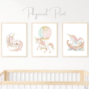 Set of 3 Unicorn Glitter Print, Girls Room Prints, Nursery Unicorns Print, Girls Room Unicorn Theme, Girls Princess Decor, Glitter Unicorns