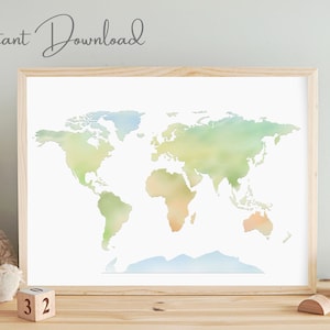 Minimal World Map Print, Gender Neutral World Map, Nursery Wall Art, Watercolour World Map Print, Map of the World