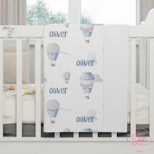 Personalised Baby Blanket, Hot Air Balloon Baby Blanket, Boy Baby Blanket, Custom Name Baby Blanket, Baby Shower Gift