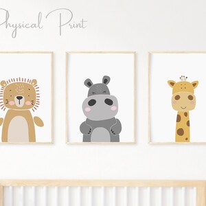 Set of 3 Safari Animal Prints, Nursery Wall Art, Nursery Safari Decor, Safari Nursery Prints, Jungle Animals, Lion Hippo Giraffe