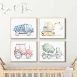 Set of 4 Construction Prints, Construction Vehicles, Boys Bedroom Wall Art, Boys Bedroom Decor, Nursery Prints
