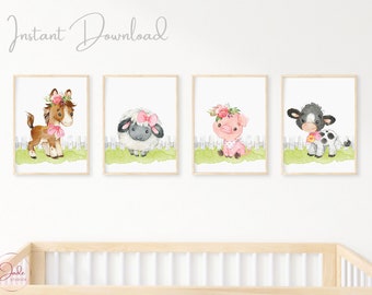 Farm Animal Nursery Prints – Watercolor Barnyard Art (Set of 4) (Digital Download)