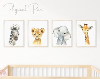 Set of 4 Safari Animal Prints, Nursery Wall Art, Nursery Safari Decor, Safari Nursery Prints, Jungle Animals, Lion Elephant Zebra Giraffe