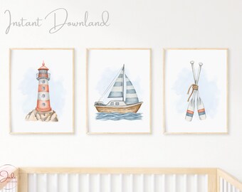 Set of 3 Nautical Prints, Nursery Nautical Theme, Baby Boy Nursery Decor, Baby Gifts, Nursery Wall Art, Nautical Decor