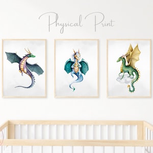Set of 3 Kids Dragon Prints, Nursery Dragon Decor, Magical Prints, Boys Dragon Wall Art, Friendly Dragons