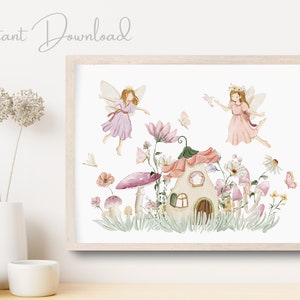 Fairy Garden Print, Kids Fairy Prints, Nursery Wall Art, Nursery Fairy Theme Decor, Girls Fairy Wall Art