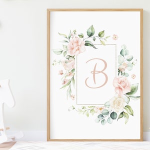 Impresión inicial personalizada, estampado floral rosa, impresión inicial de guardería personalizada, regalos para niñas