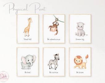 Juego de 6 láminas de animales de safari con citas, decoración de pared para habitación infantil, láminas de safari para habitación infantil, decoración de safari para habitación infantil, láminas de safari para habitación infantil