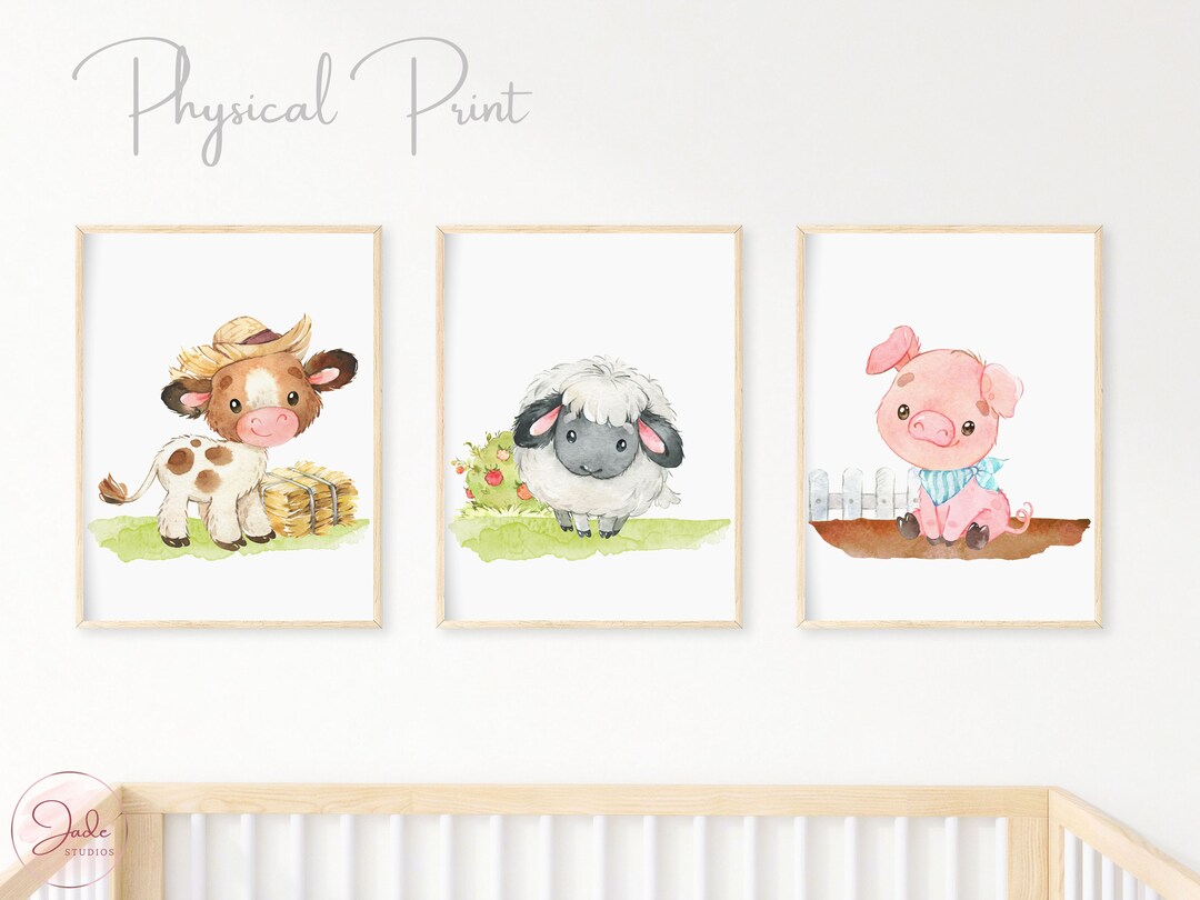 Set of 3 Farm Animal Prints, Nursery Wall Art, Nursery Farm Decor ...