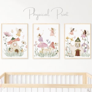 Set of 3 Fairy Garden Prints, Kids Fairy Prints, Nursery Wall Art, Nursery Fairy Theme Decor, Girls Fairy Wall Art
