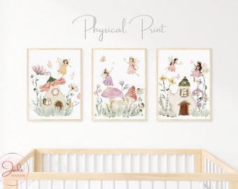 Set of 3 Fairy Garden Prints, Kids Fairy Prints, Nursery Wall Art, Nursery Fairy Theme Decor, Girls Fairy Wall Art