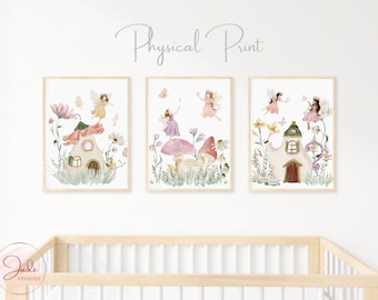 Set of 3 Fairy Garden Prints, Kids Fairy Prints, Nursery Wall Art, Nursery Fairy Theme Decor, Girls Fairy Wall Art