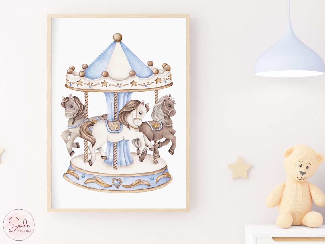 nursery-blue-carousel-print-nursery-wall-art-carousel-horses-merry