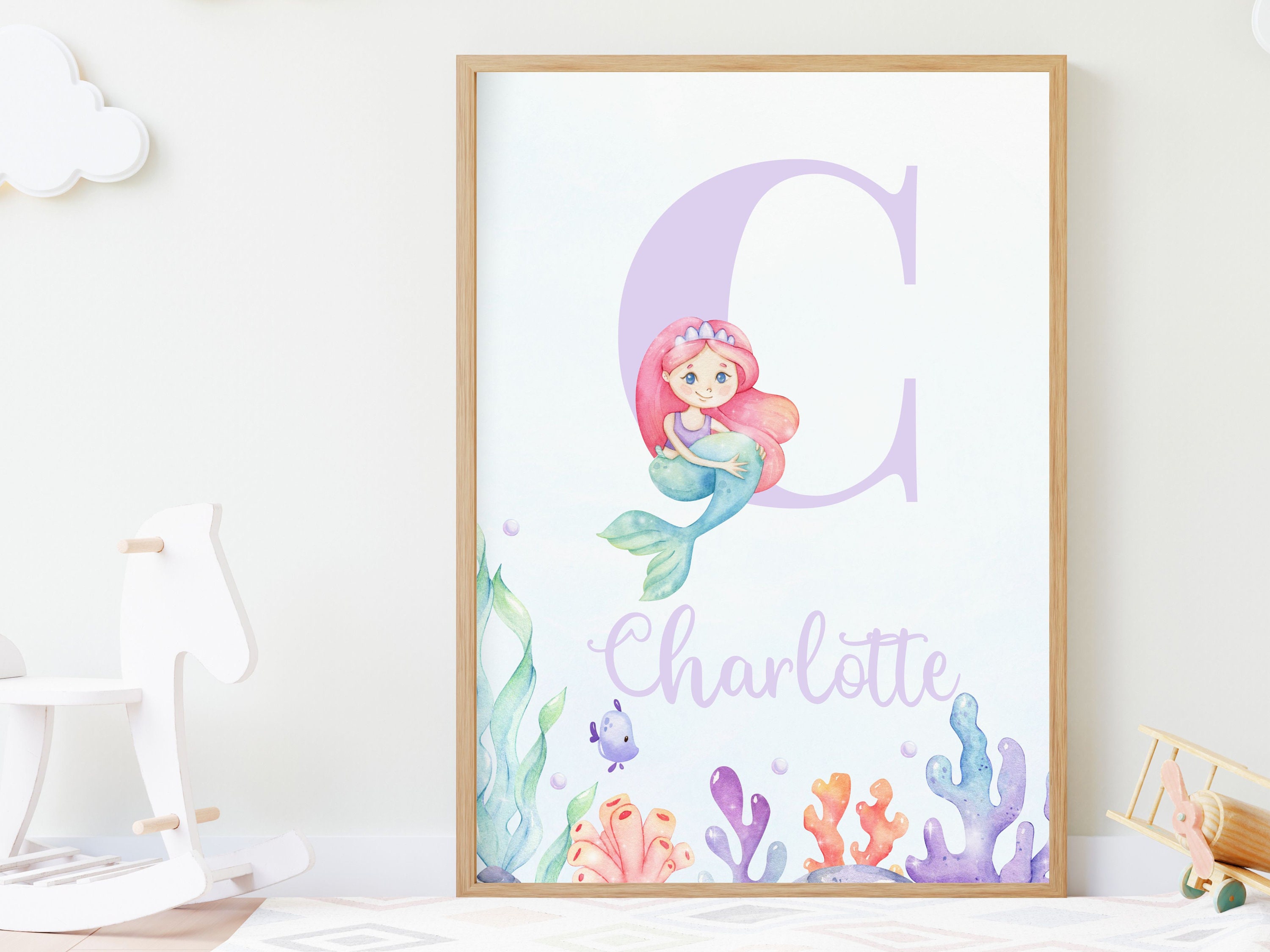 Personalised Name Print, Mermaid Nursery Prints, Kids Mermaid Prints ...