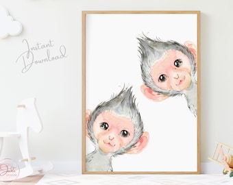 Safari Animal Prints, Nursery Wall Art, Nursery Safari Decor, Safari Nursery Prints, Jungle Animals, Monkey Print