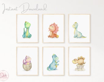 Set de 6 Grabados De Dinosaurios, Grabados De Guardería, Decoración Del Dormitorio De Niños Pequeños, Arte Mural Dino Playroom, Regalos Nuevos Para Bebés, Dinosaurios