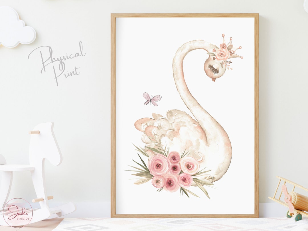 Swan Wearing Flower Crown, Nursery Swan Print, Floral Boho Swan Print ...