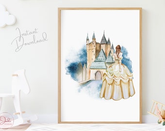 Estampa de Bela e a Fera, Estampa de Bela, Arte de Parede para Adolescentes, Decoração para Meninas Adolescentes, Estampa de Princesa, Arte de Parede para Berçário, Decoração de Quarto de Meninas
