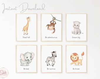 Conjunto de 6 Animal Prints de Safari con citas, Nursery Wall Art, Nursery Safari Prints, Nursery Safari Decor, Safari Nursery Prints