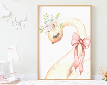 Swan wearing flower crown, Nursery Swan Print, Floral Boho Swan print, Girl Nursery Wall Art prints