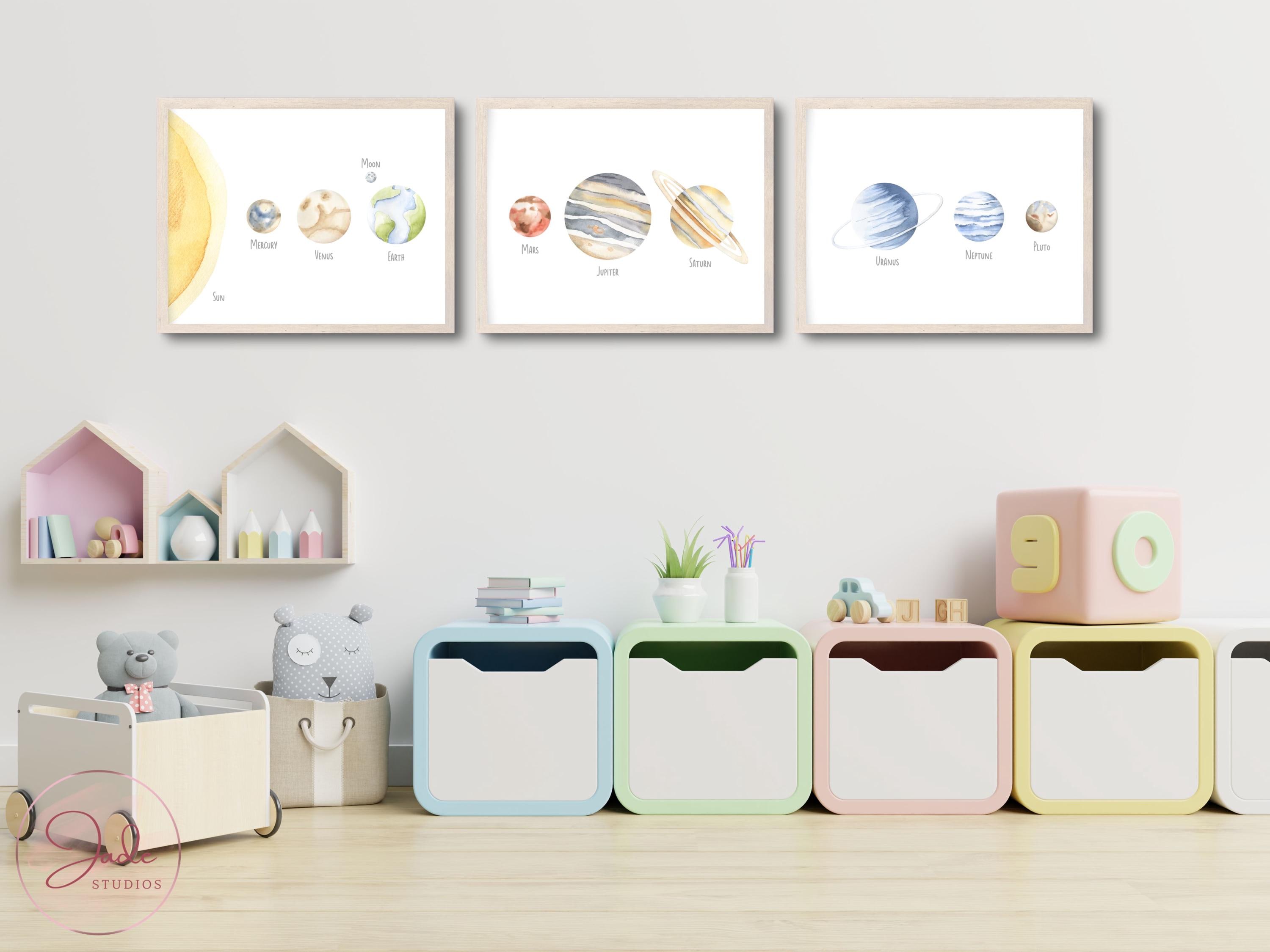 Set of 3 Planet Nursery Prints, Solar System Posters, Kids Bedroom Wall ...