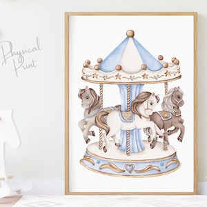 Nursery Blue Carousel Print, Nursery Wall Art, Carousel Horses, Merry Go Round, Nursery Carnival Prints, Nursery Circus