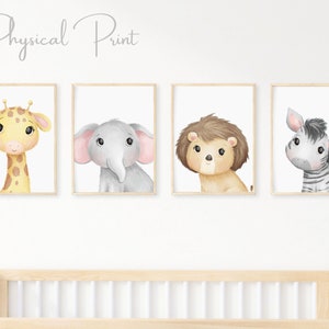 Set of 4 Safari Animal Prints, Nursery Wall Art, Nursery Safari Decor, Safari Nursery Prints, Jungle Animals, Animal Portraits