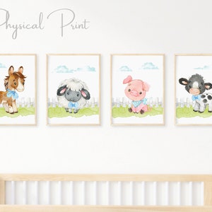 Set of 4 Farm Animal Prints - Blue, Nursery Wall Art, Nursery Farm Decor, Barnyard Nursery Prints, Kids Farm Animal Prints