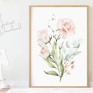 Nursery Floral Wall Art, Watercolour Pink Floral, Floral Decor, Kids Bedroom Wall Art, Nursery Prints