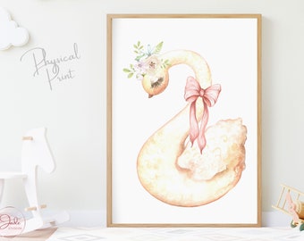 Swan wearing flower crown, Nursery Swan Print, Floral Boho Swan print, Girl Nursery Wall Art prints