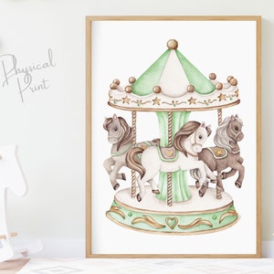 Nursery Green Carousel Print, Nursery Wall Art, Carousel Horses, Merry Go Round, Nursery Carnival Prints, Nursery Circus