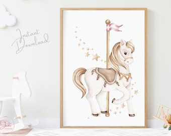 Gold Carousel Horse, Nursery Wall Art, Nursery Carousel Print, Merry Go Round, Nursery Carnival Prints, Nursery Circus