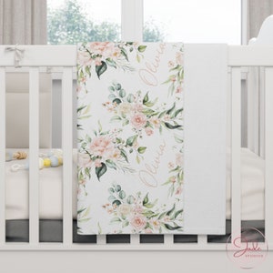 Personalised Baby Blanket, Pink Floral Baby Blanket, Girl Baby Blanket, Custom Name Baby Blanket, Baby Shower Gift