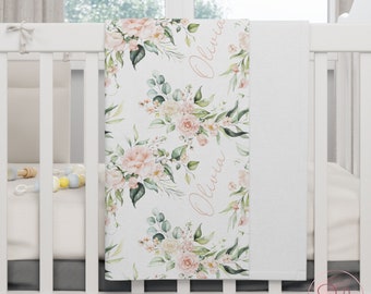 Personalised Baby Blanket, Pink Floral Baby Blanket, Girl Baby Blanket, Custom Name Baby Blanket, Baby Shower Gift