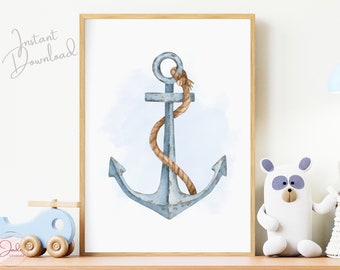 Nautical Anchor Print, Nursery Nautical Theme, Baby Boy Nursery Decor, Nursery Wall Art, Nautical Decor