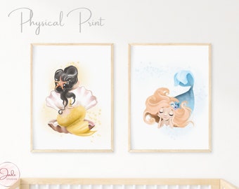 Conjunto de 2 impresiones de guardería de sirena, arte de pared de sirena, impresiones de sirena de habitación para niñas, decoración de sirena, impresión bajo el océano